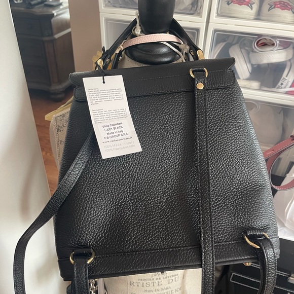 VIOLA CASTELLANI  beautiful Italian Black Leather Backpack Bag NWT. - Picture 3 of 8
